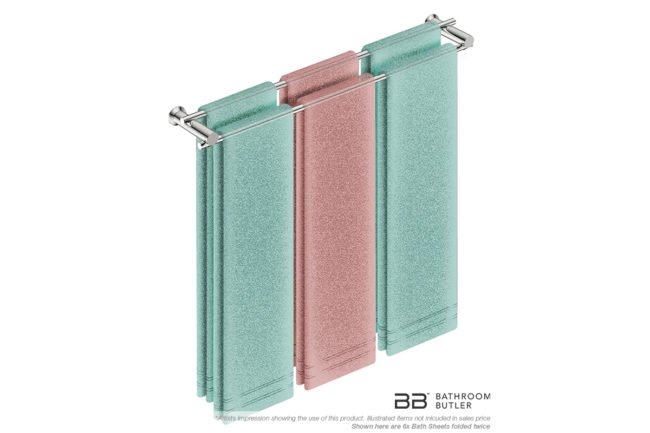Double Towel Bar 800mm 5685 with artists impression of six double folded bath sheets - Bathroom Butler