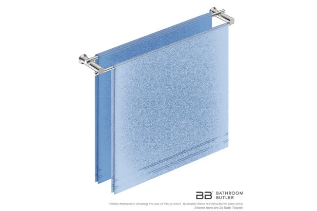 Double Towel Bar 800mm 5685 with artists impression of two full width bath towels - Bathroom Butler