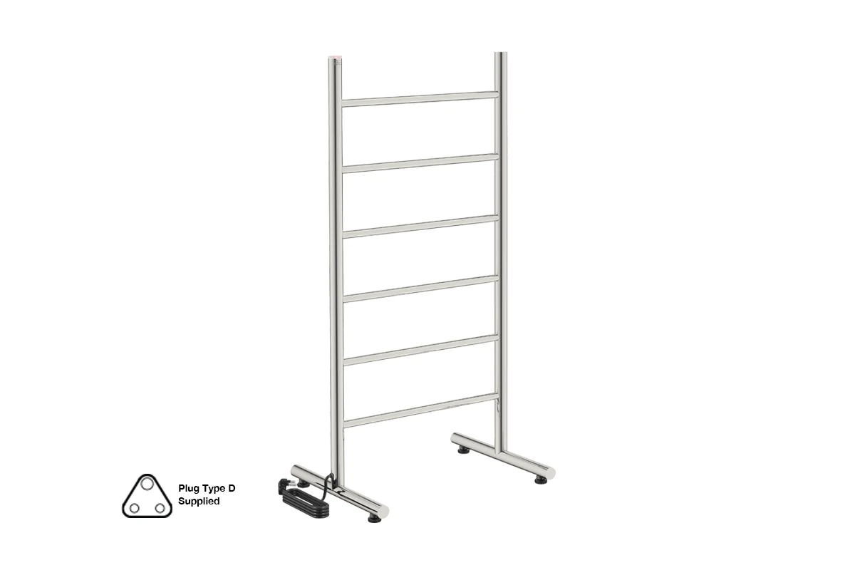 NATURAL Free Standing 6 Bar 500mm Heated Towel Rail with PTSelect Switch- Polished