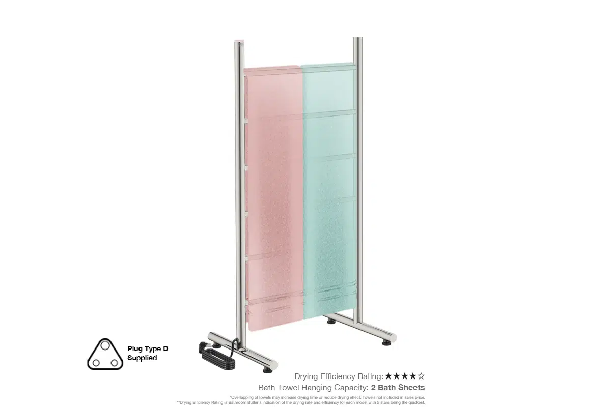 NATURAL Free Standing 6 Bar 500mm Heated Towel Rail with PTSelect Switch - Image 2